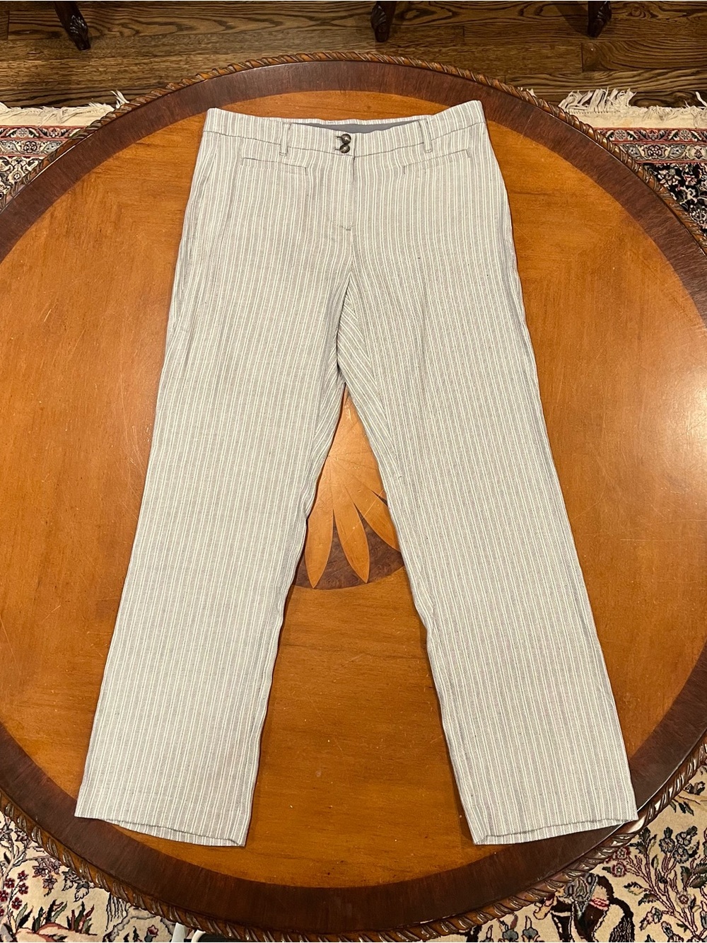 NWT $89 J.Jill Linen Stretch Wide Leg Trousers Granite Stripe 10 Mid-Rise - Picture 4 of 16